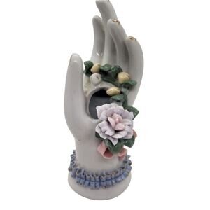 Vintage Porcelain Hand Shaped 3D Vase Flower Gold Trim Lace Wrist 1960s Gift